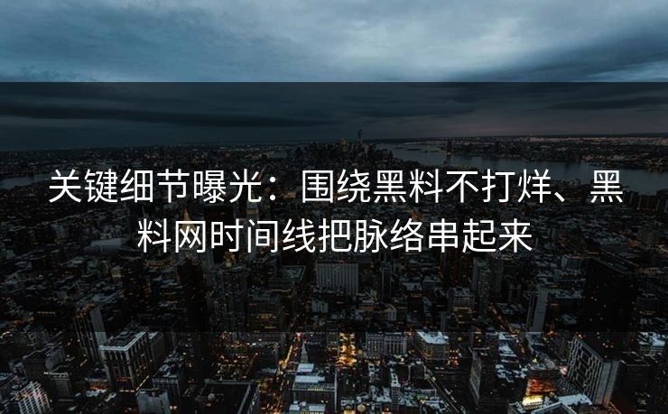 关键细节曝光：围绕黑料不打烊、黑料网时间线把脉络串起来
