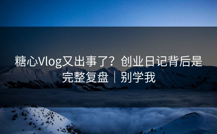 糖心Vlog又出事了？创业日记背后是完整复盘｜别学我