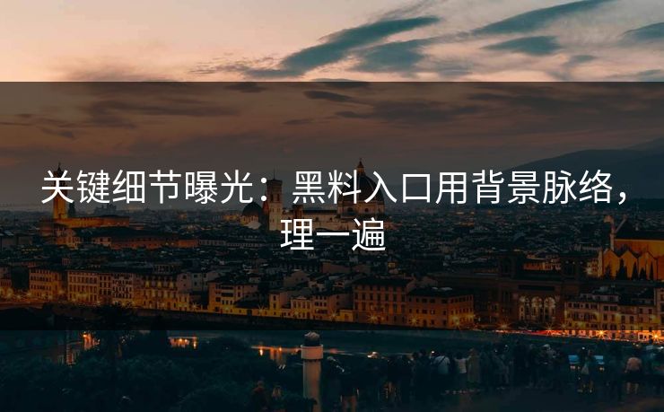 关键细节曝光：黑料入口用背景脉络，理一遍