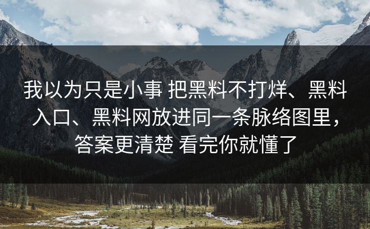 我以为只是小事 把黑料不打烊、黑料入口、黑料网放进同一条脉络图里，答案更清楚 看完你就懂了