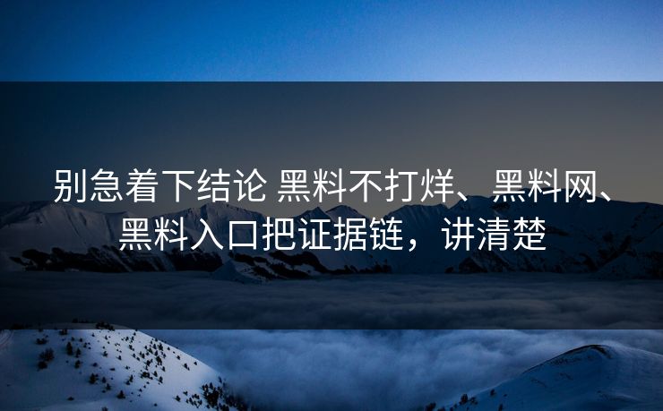别急着下结论 黑料不打烊、黑料网、黑料入口把证据链，讲清楚