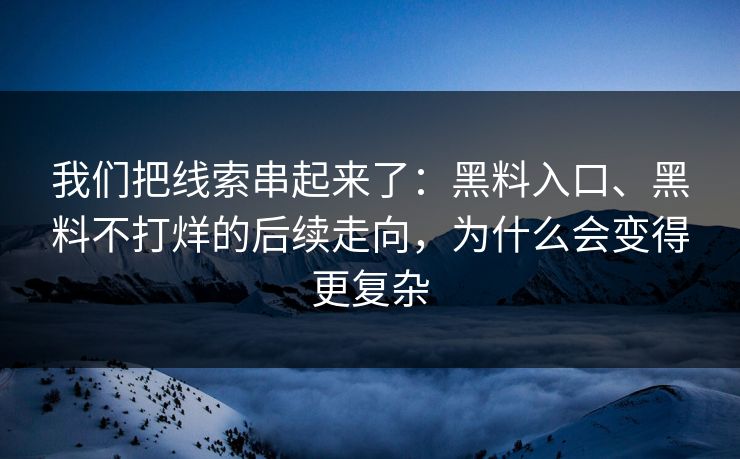 我们把线索串起来了：黑料入口、黑料不打烊的后续走向，为什么会变得更复杂