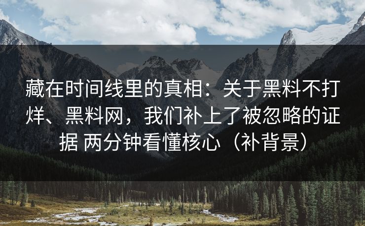 藏在时间线里的真相：关于黑料不打烊、黑料网，我们补上了被忽略的证据 两分钟看懂核心（补背景）