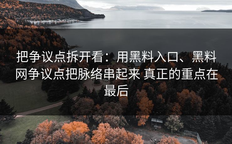 把争议点拆开看：用黑料入口、黑料网争议点把脉络串起来 真正的重点在最后