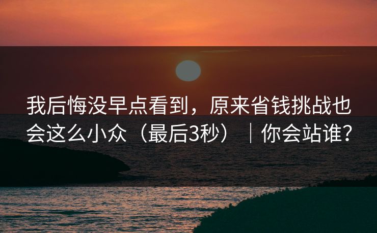 我后悔没早点看到，原来省钱挑战也会这么小众（最后3秒）｜你会站谁？